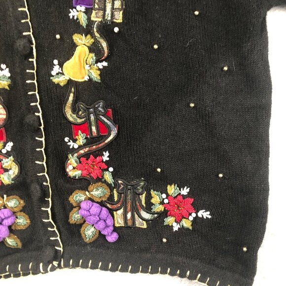 Ugly Christmas Sweater Cardigan M Petite Beaded Victoria Jones Granny Core Vtg - Picture 10 of 10